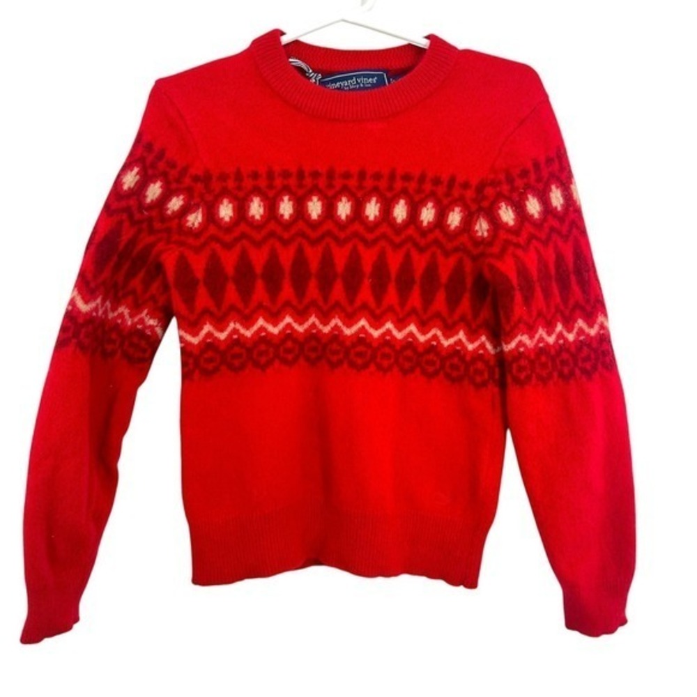 Vineyard‎ Vines Boys Size Small Fair Isle 100% Merino Wool Sweater Red Velvet